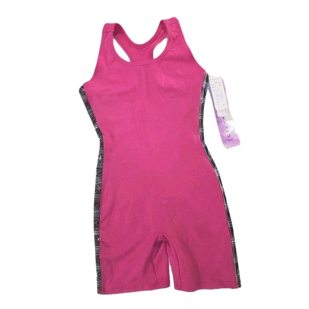 VTG Gilda Marx 80s Pink Racerback Cotton Unitard Biketard Dance Size XS (Y/J)